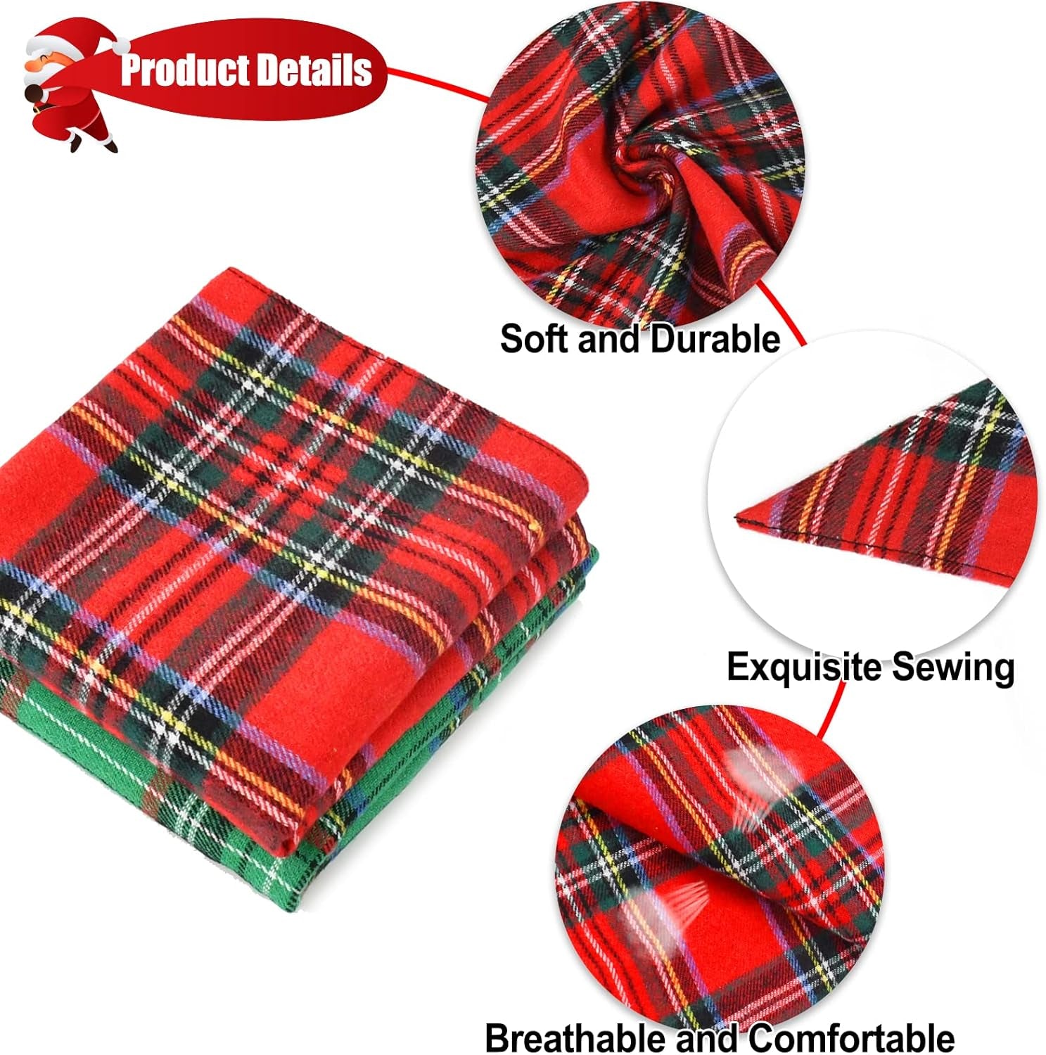 2 Pack Dog Bandana Christmas Classic Plaid Pets Scarf Triangle Bibs Kerchief Set Pet Costume Accessories Decoration for Small Medium Large Dogs Cats Pets (Green + Red, Small)
