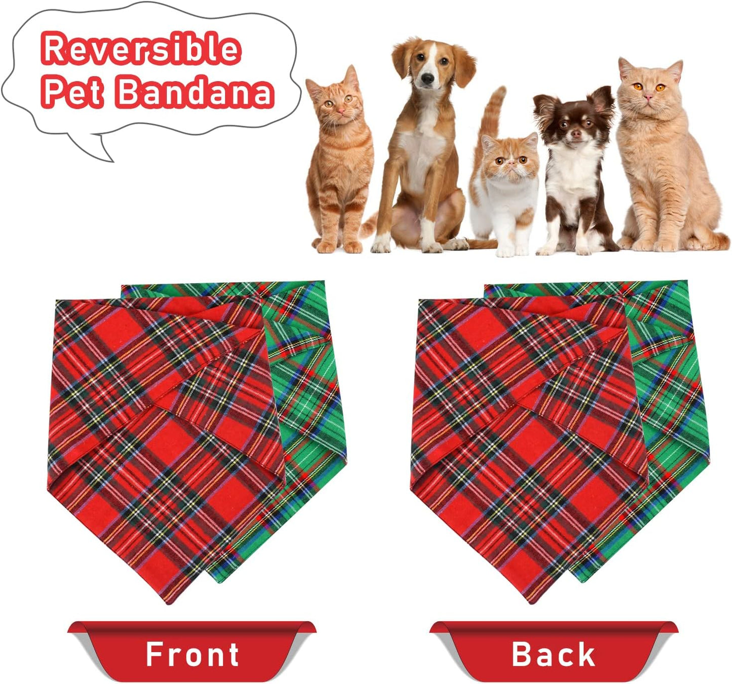 2 Pack Dog Bandana Christmas Classic Plaid Pets Scarf Triangle Bibs Kerchief Set Pet Costume Accessories Decoration for Small Medium Large Dogs Cats Pets (Green + Red, Small)