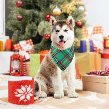 2 Pack Dog Bandana Christmas Classic Plaid Pets Scarf Triangle Bibs Kerchief Set Pet Costume Accessories Decoration for Small Medium Large Dogs Cats Pets (Green + Red, Small)