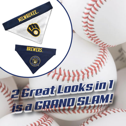 BRW-3217-L-XL MLB Milwaukee Brewers Reversible Pet Bandana, Large/X-Large, MLB Team Color