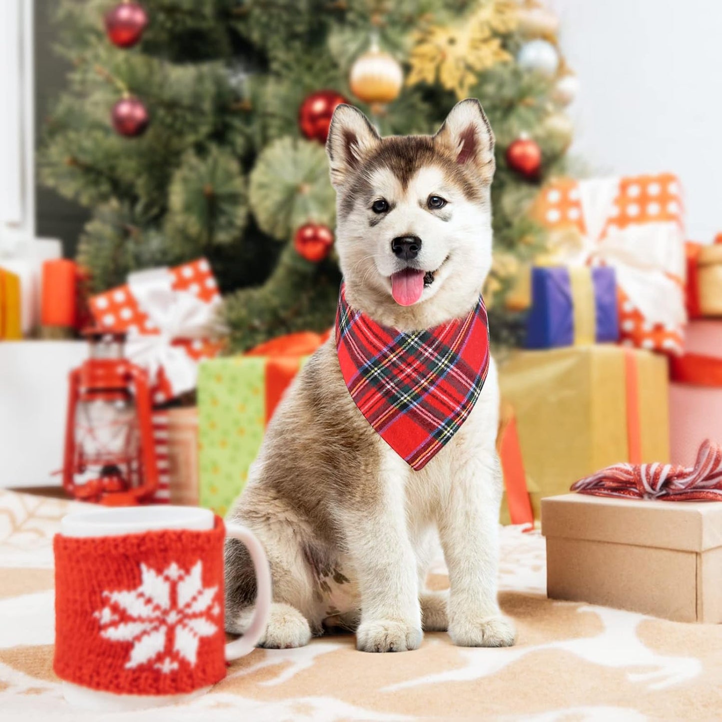 2 Pack Dog Bandana Christmas Classic Plaid Pets Scarf Triangle Bibs Kerchief Set Pet Costume Accessories Decoration for Small Medium Large Dogs Cats Pets (Green + Red, Small)