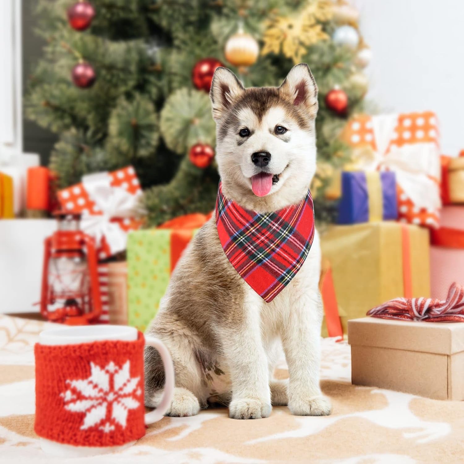 2 Pack Dog Bandana Christmas Classic Plaid Pets Scarf Triangle Bibs Kerchief Set Pet Costume Accessories Decoration for Small Medium Large Dogs Cats Pets (Green + Red, Small)