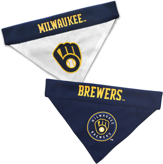 BRW-3217-L-XL MLB Milwaukee Brewers Reversible Pet Bandana, Large/X-Large, MLB Team Color