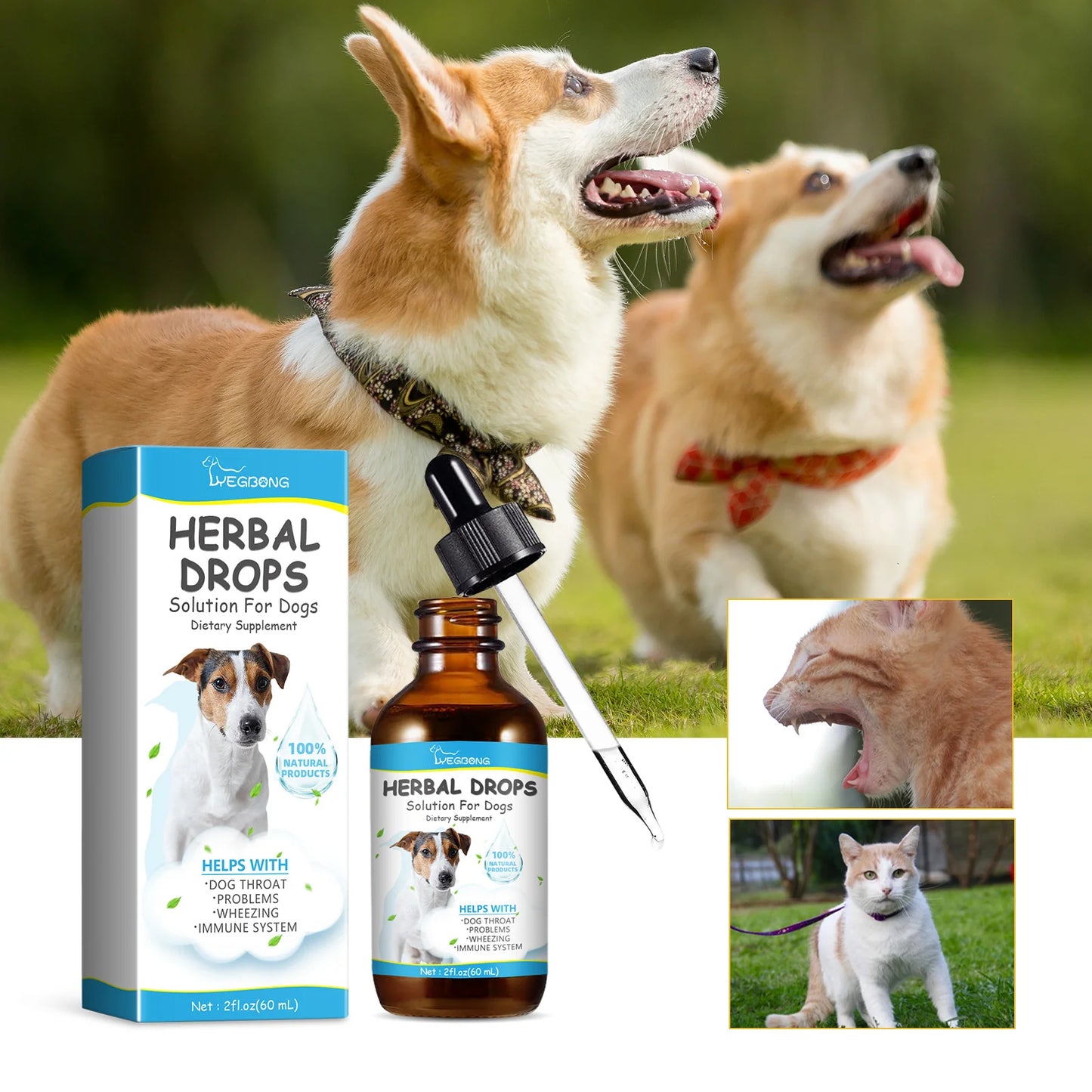 Natural Pet Soothing Drops Ease Cough & Sniffles for Pets