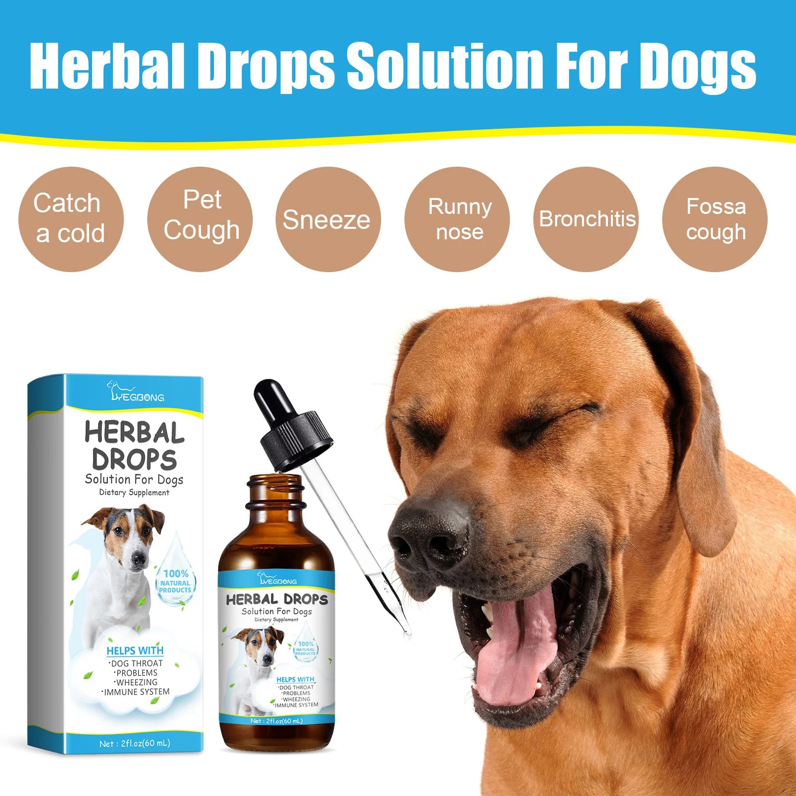 Natural Pet Soothing Drops Ease Cough & Sniffles for Pets