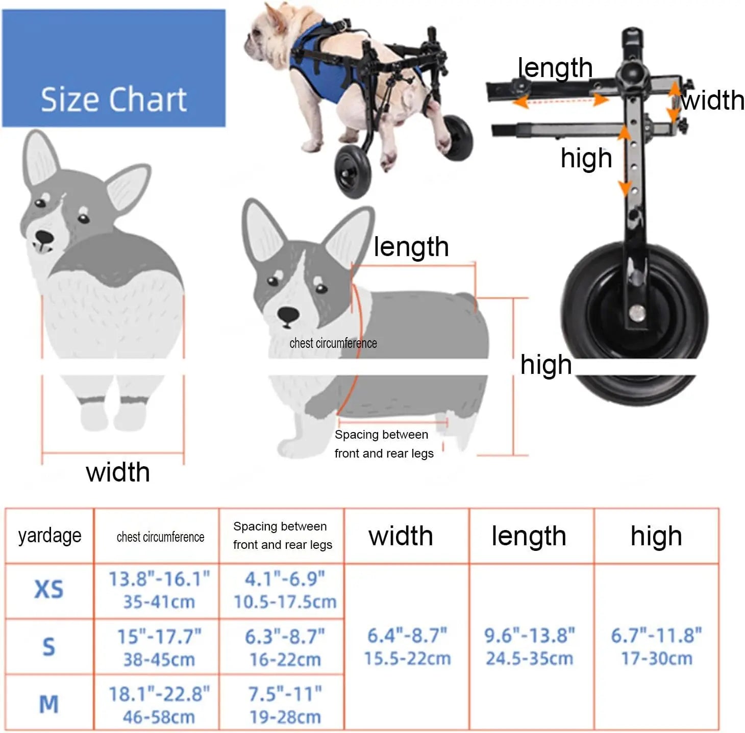 Small Dog Wheelchair, Adjustable Dog Wheelchairs-Mobility Aids for Disabled Pets, Suitable for Pets Weighing 8-20 Pounds