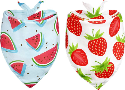 2 Pack Summer Dog Cat Bandana, Strawberry Watermelon Bandana for Small Medium Large Dogs Pets Puppies Pets (Strawberry/Watermelon)