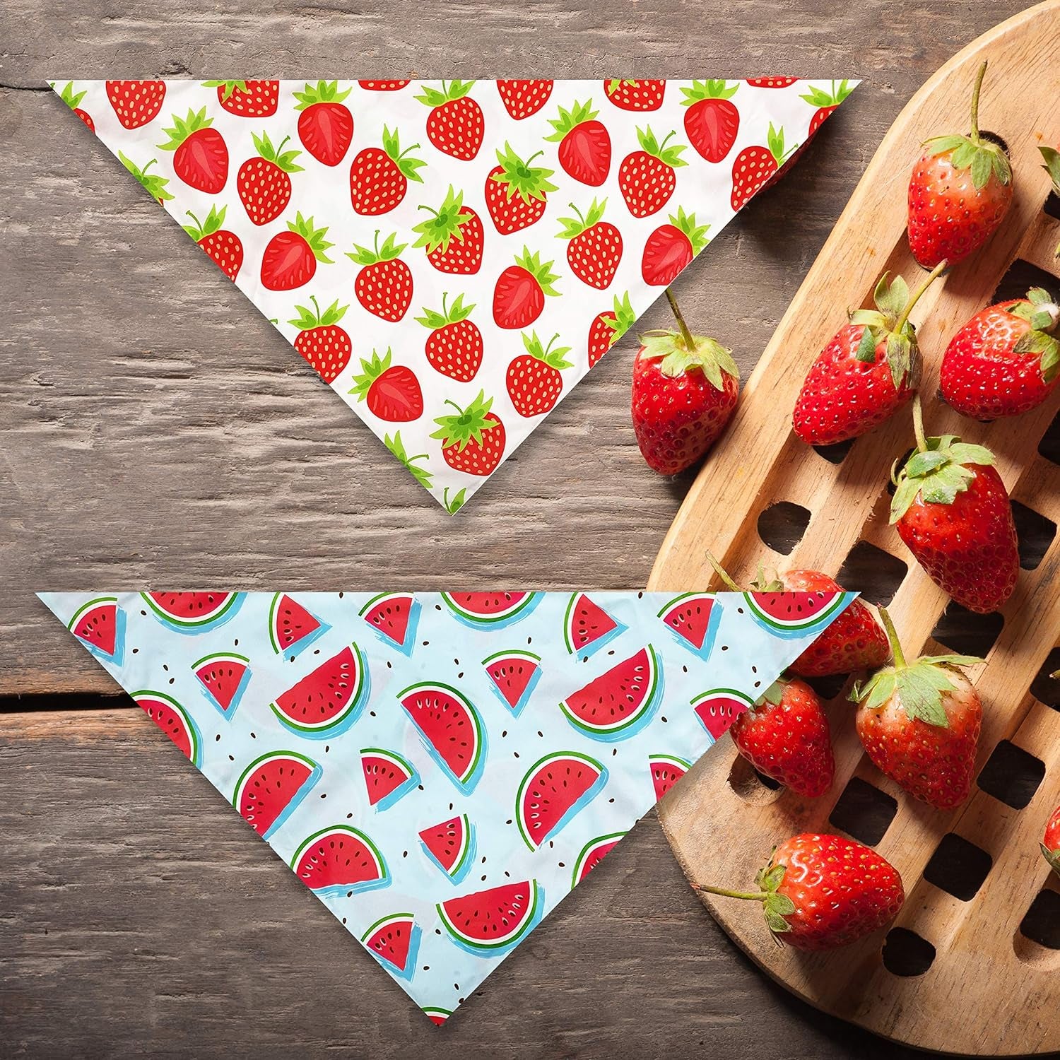 2 Pack Summer Dog Cat Bandana, Strawberry Watermelon Bandana for Small Medium Large Dogs Pets Puppies Pets (Strawberry/Watermelon)