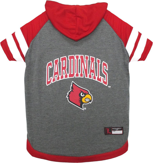 NCAA Louisville Cardinals Hoodie for Dogs & Cats, Small Collegiate Licensed Dog Hoody Tee Shirt. Sports Hoody T-Shirt for Pets. College Sporty Dog Hoodie Shirt.